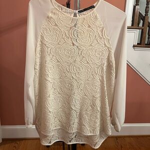 Zara Cream Graphic Long Sleeve Blouse